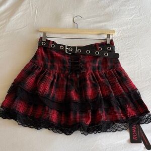NWT Red Plaid Skirt with Belt
